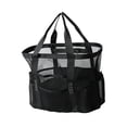 thumbnail image 1 of Bolso de playa de malla, bolsa de almacenamiento de red, bolso de mano para artículos esenciales de vacaciones en piscina, natación y viajes. Negro, 1 of 8