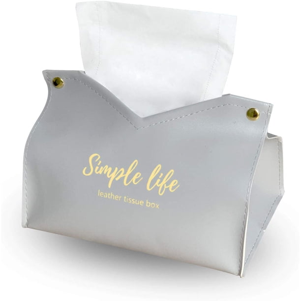 Funda de piel para caja de pañuelos, caja de pañuelos faciales, fundas de piel de fieltro de primera calidad, decoraciones elegantes para coche, oficina, sala de estar, tocador de dormitorio, mesita de noche, escritorio (gris) (gris) brillar Electrónica