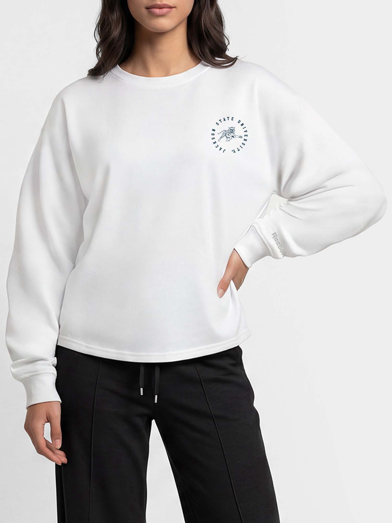 Jackson State Tigers Reebok Womens White Heavyweight Cotton Long Sleeve Pullover