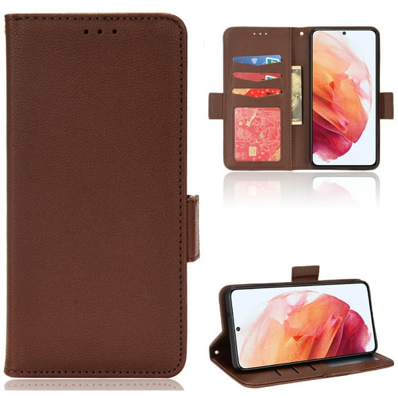 Allytech Galaxy S22 5G Wallet Case, Lychee Pattern PU Leather Anti-Scratch Flip Folio Stand Magnetic Case with Card Slots Holders Purse Pouch Case for Samsung Galaxy S22 2022, Brown