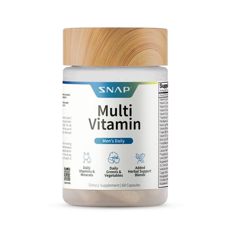 Snap Supplements Men's Daily Multivitamin with Vitamins and Minerals, 60 Capsules, Adult Dietary Supplement, Convenient Daily Capsule Formula, Designed for daily nutrition and energy support