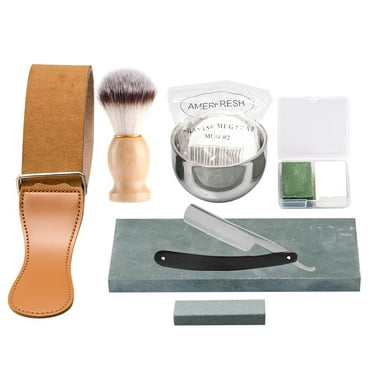 Grandslam Shaving Straight Razor Kit, Steel Cutthroat Straight Razor With Leather Strop, Sharpening Stone, Shaving Brush, Stainless Steel Shaving Bowl, Shaving Soap, Gift for Men