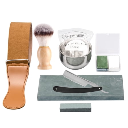 Staight Razer Kit LEPONIX, Shaving Kit for Men, 7-in-1 complete grooming set, Black ...