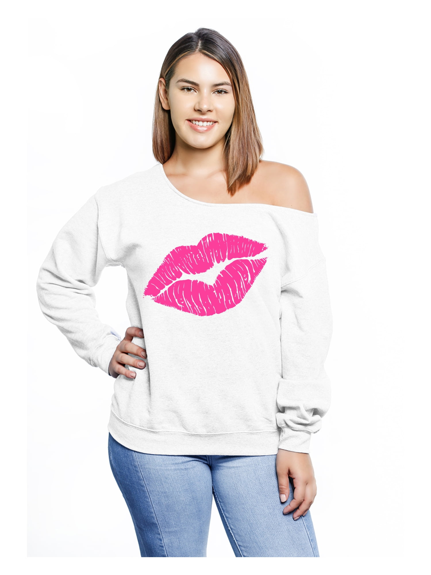 off the shoulder lips sweatshirt