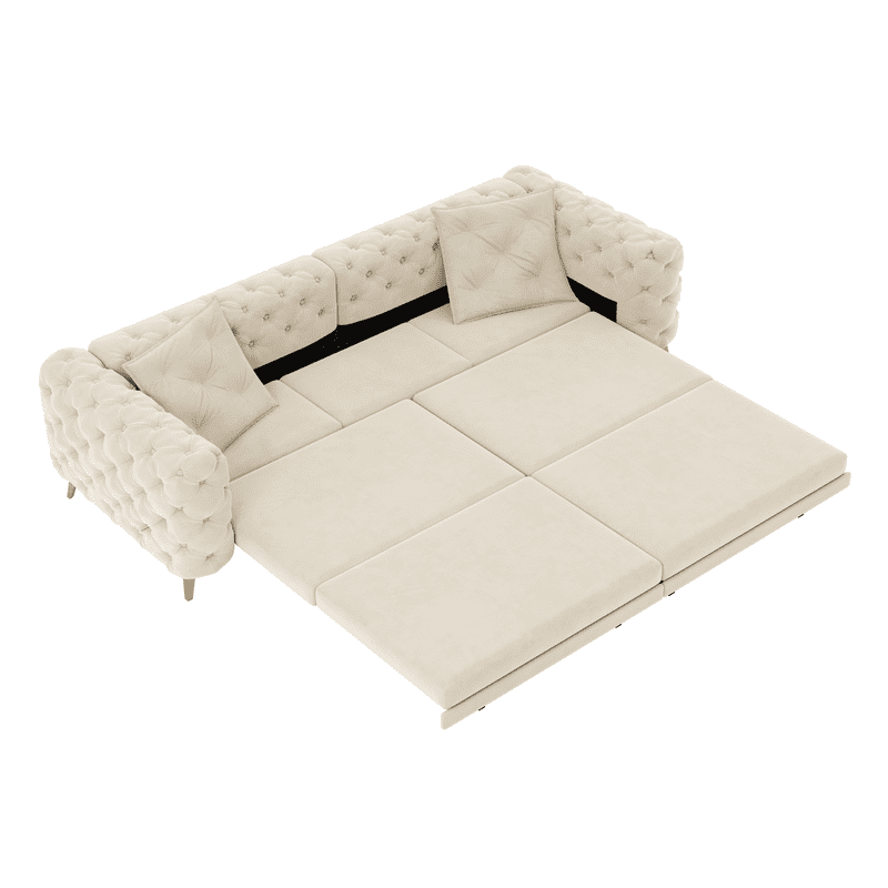 3-in-1 Convertible Sleeper Sofa Bed, 97.7'' 4-Seater Velvet Couch with Pull Out Bed & Movable Ottoman, Deep Seat Tufted Futon for Living Room, Apartment & Office