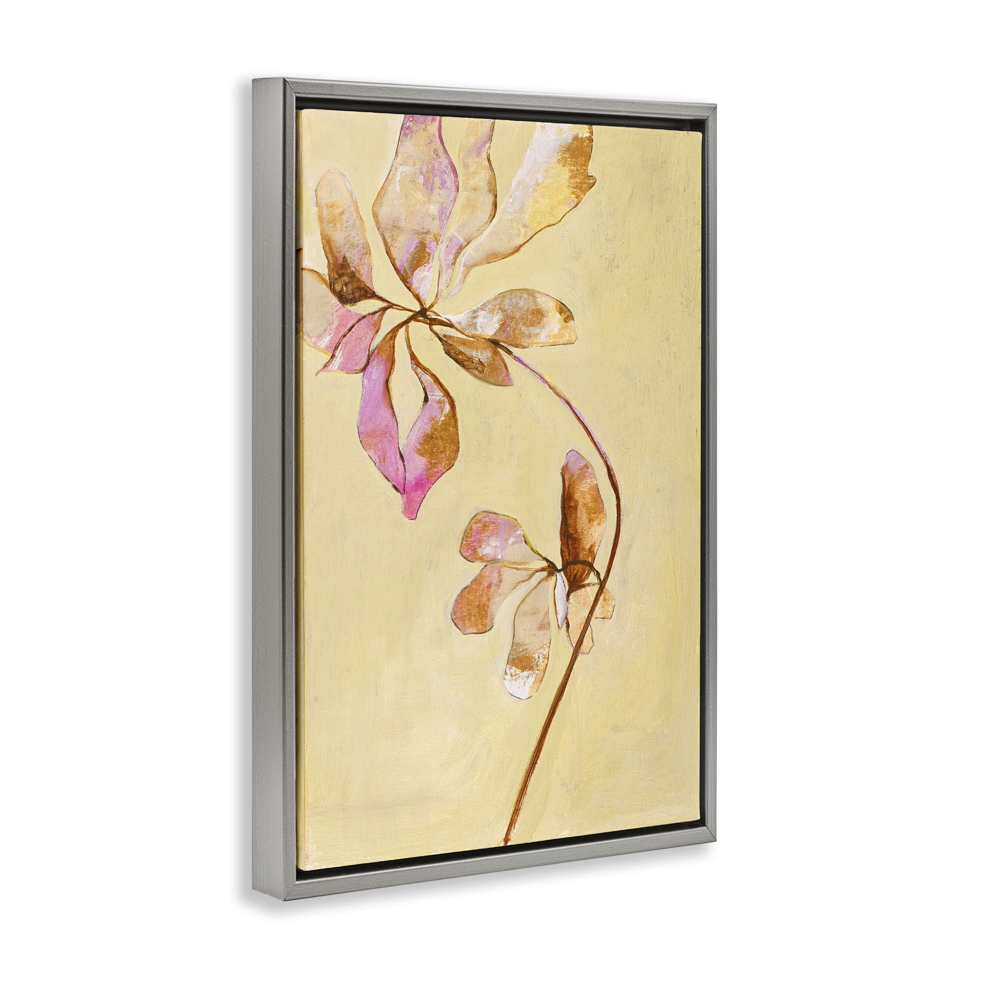 Stupell Industries Rustic Petals Impression Botanical & Floral Painting Gray Floater Framed Art Print Wall Art, 17 x 25