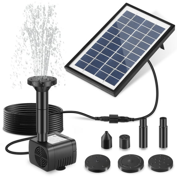 TSV Bird Bath Solar Fountain Pump, Outdoor Solar Water Pump with 5 Nozzles for Pond, Fish Tank, Aquarium, 4W