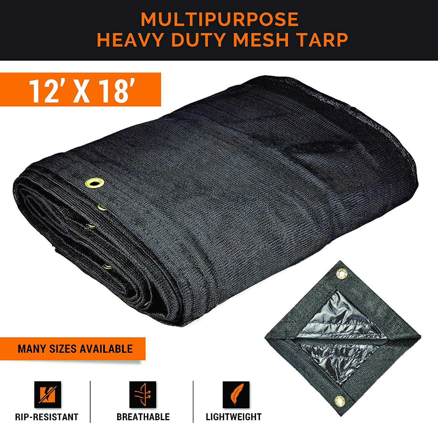 Xpose Safety Heavy Duty Mesh Tarp ? 12? x 18? Multipurpose Black Protective Cover with Air Flow