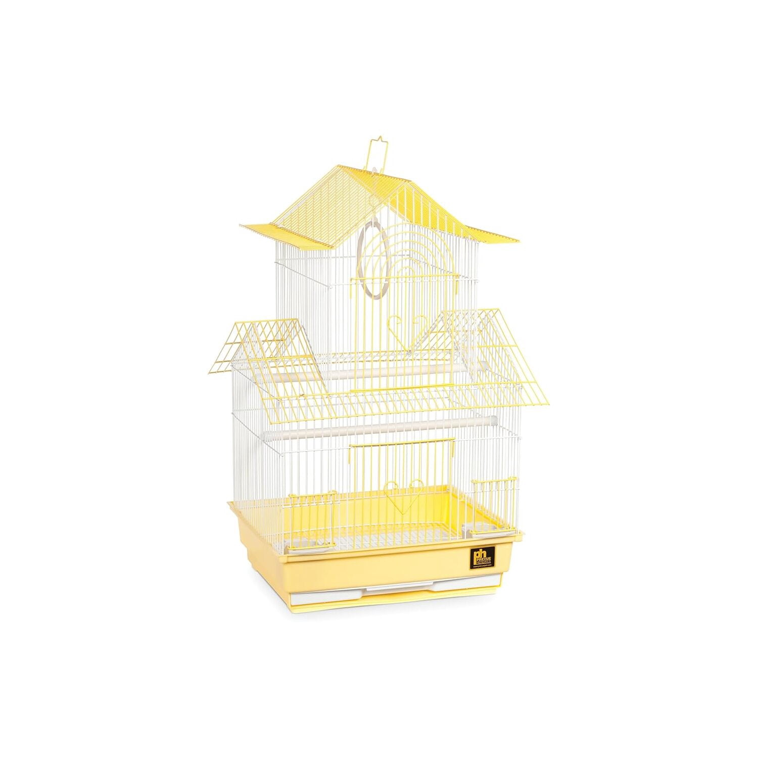 HomeStock Rustic Retreat Bird Cage with Natural Wood Accents, Durable Metal Construction, Spacious Interior, and Comfortable Features for Birds'-Color:Yellow