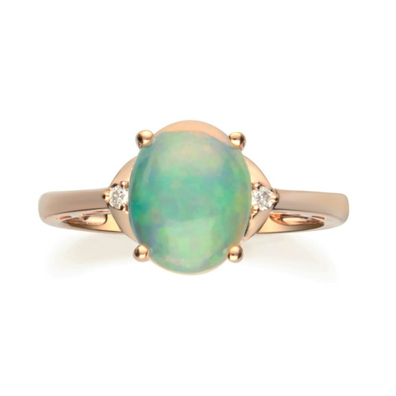 Gin & Grace 10KT Rose Gold Natural Ethiopian Opal and Diamond Accent Ring