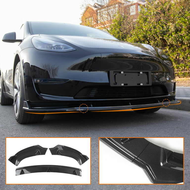 Fit Tesla Model Y Front Bumper Lip Kit Car Mods Spoilers for Tesla Model Y  Accessories 2020 2021 2022 2023 (Glossy Carbon Fiber Pattern) 