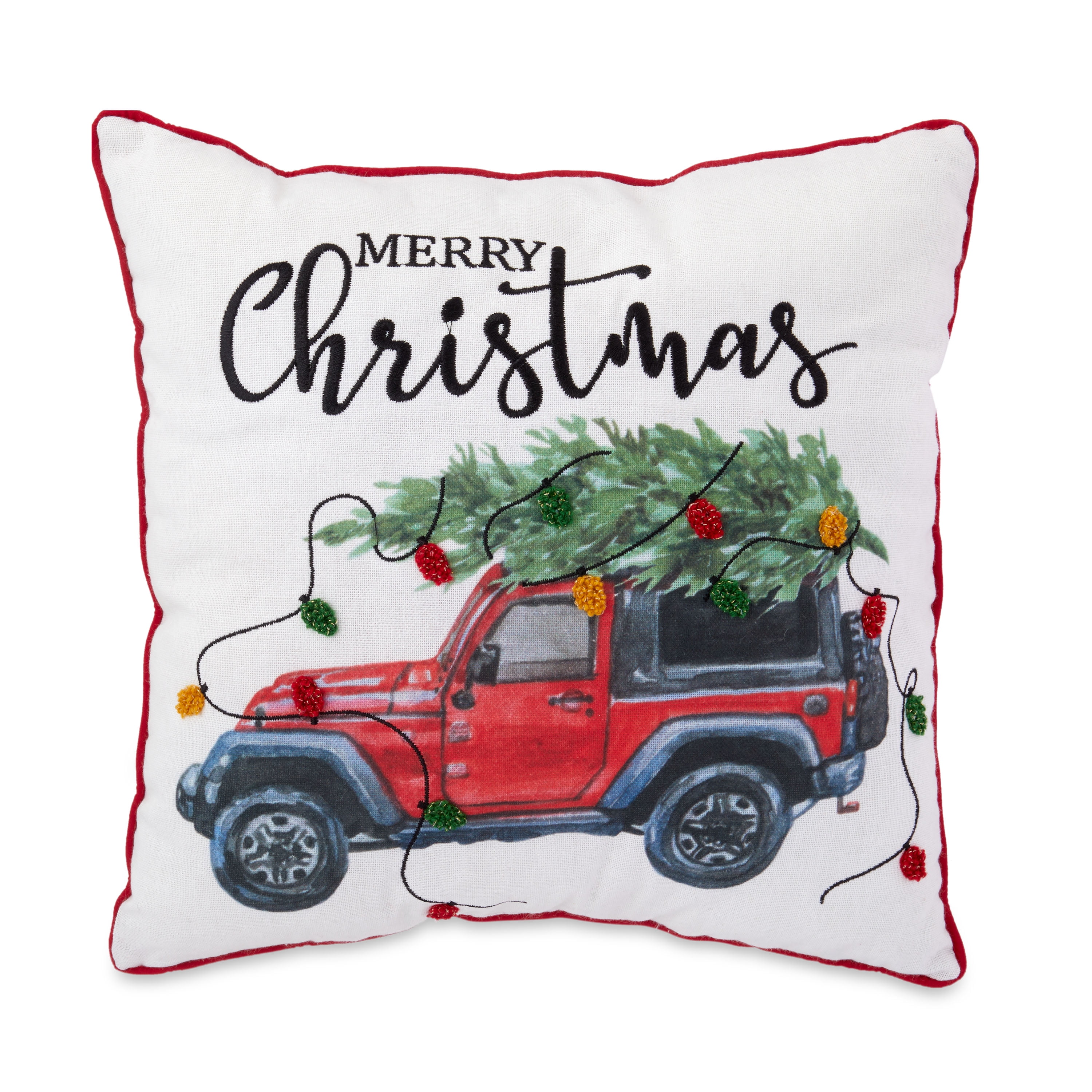 Holiday Time Red Truck Christmas Decorative Pillow, 14"x14" Square