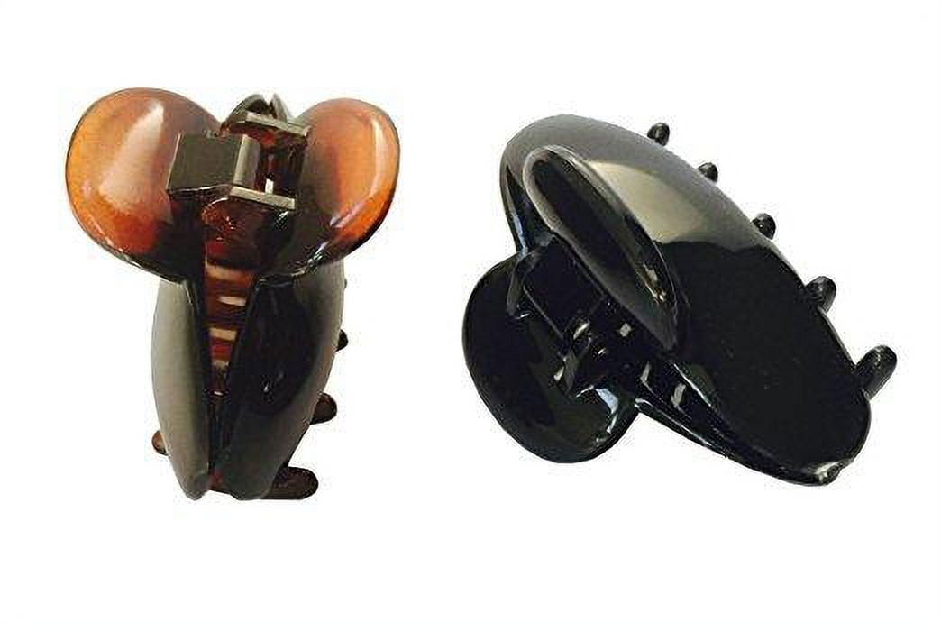 Parcelona French Clamp Black and Shell Small Celluloid Jaw Hair Claw Clip 2 Pcs