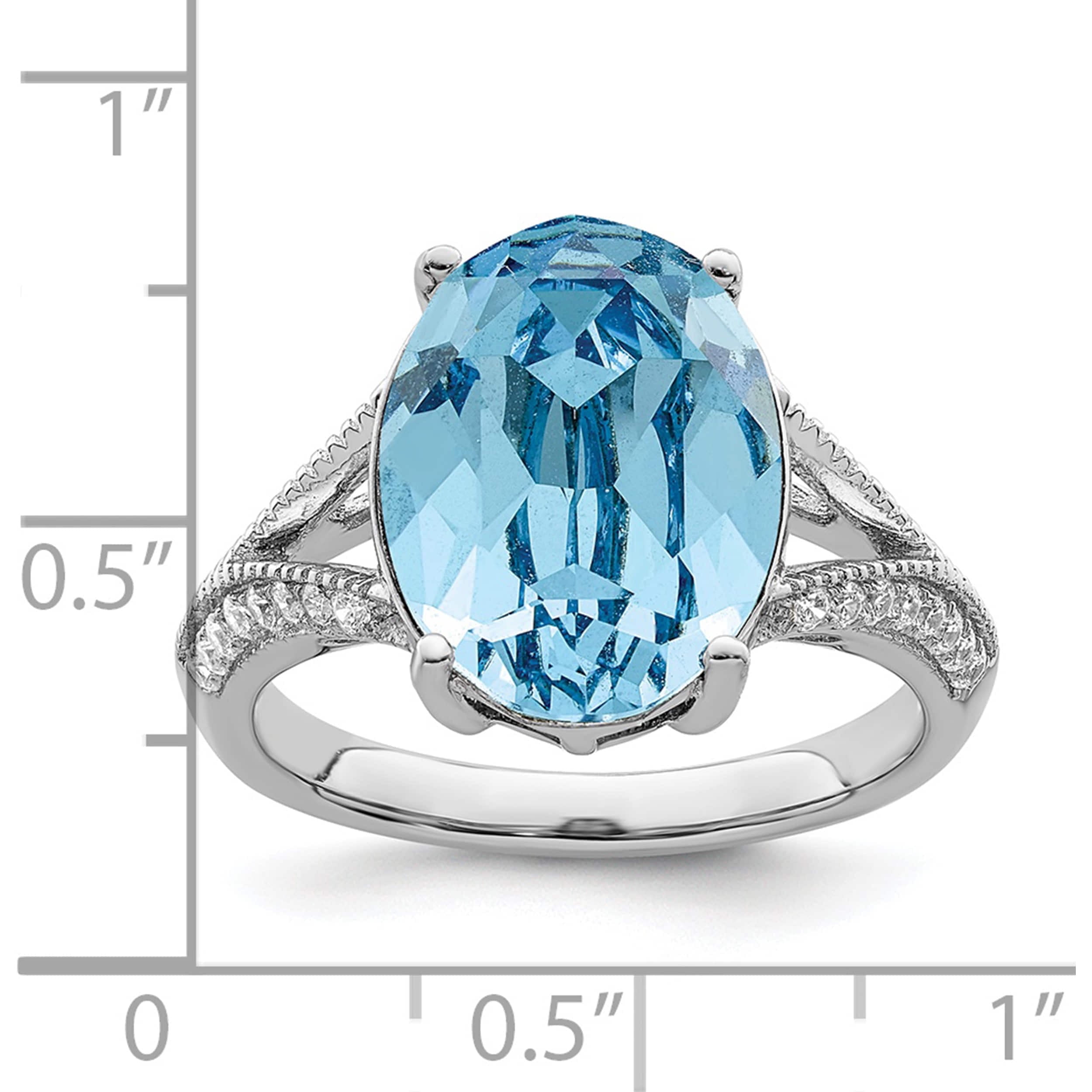 Sterling Silver Rhodium-Plated Polished Cz & Blue Swarovski Sterling Silver Rhodium-Plated Polished Cz & Blue Swarovski