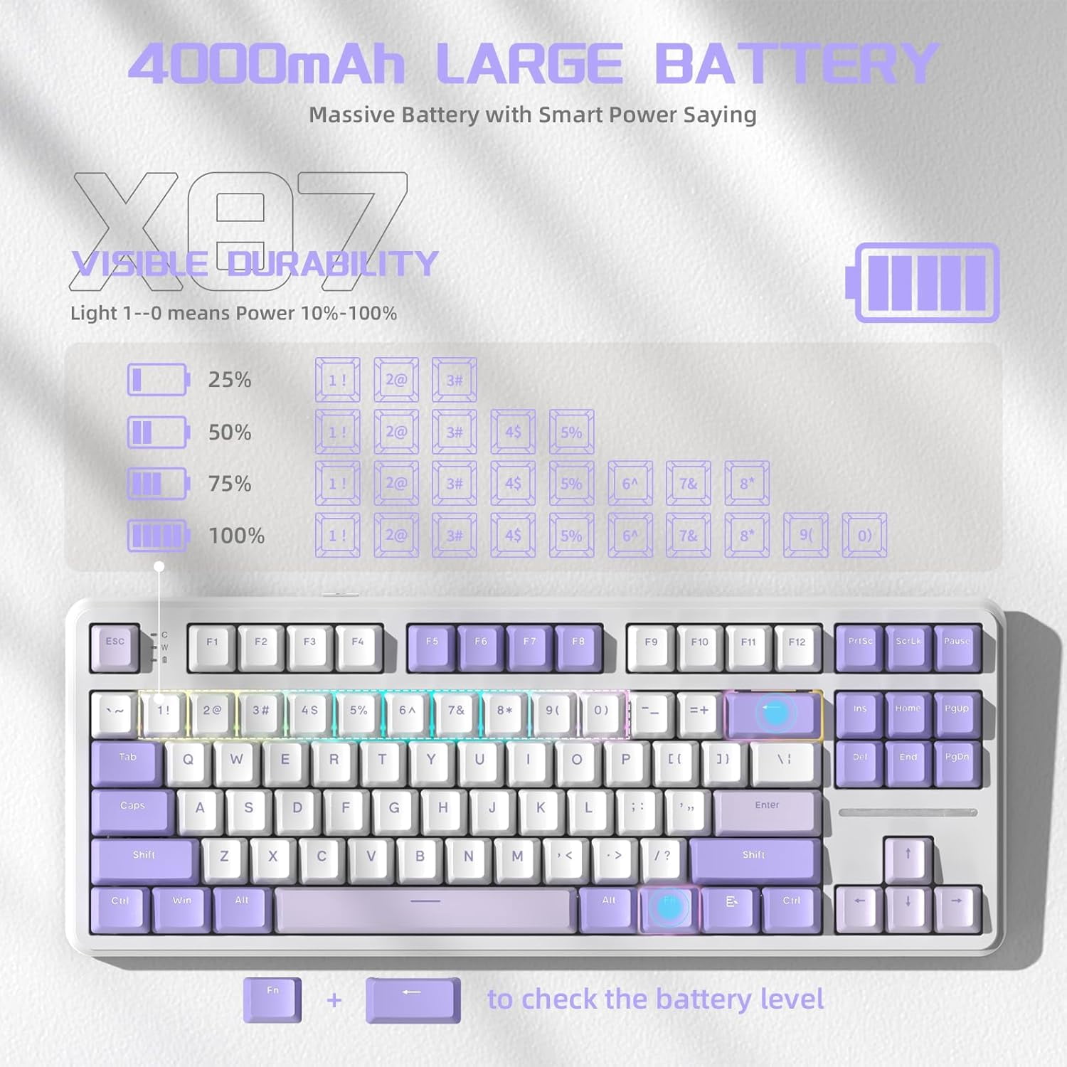 ATTACK SHARK X87 80% Wireless Mechanical Keyboard, BT5.0/2.4G/USB-C Hot-Swap Gasket Gaming Keyboard,RGB Backlit, 4000mAh,Pre-lubed Linear Switch, Side Engraved Gradient PBT Keycap for PC/MAC
