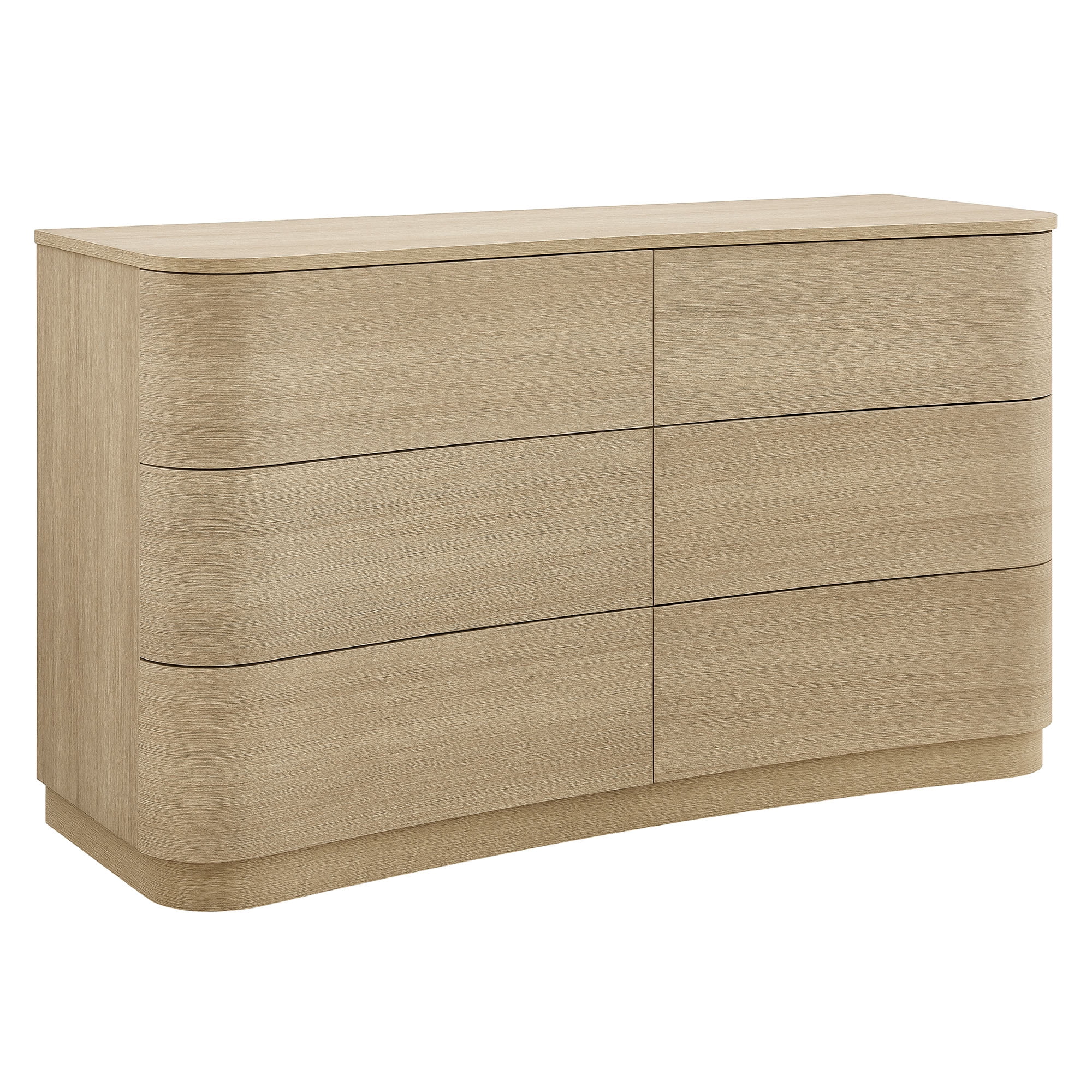 Mirae 6-Drawer Curved Dresser in Brushed Light Oak
