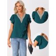 thumbnail image 2 of DARING DIVA Women's Ruffle Short Sleeve Elegant V Neck Blouse L Peacock Blue, 2 of 6