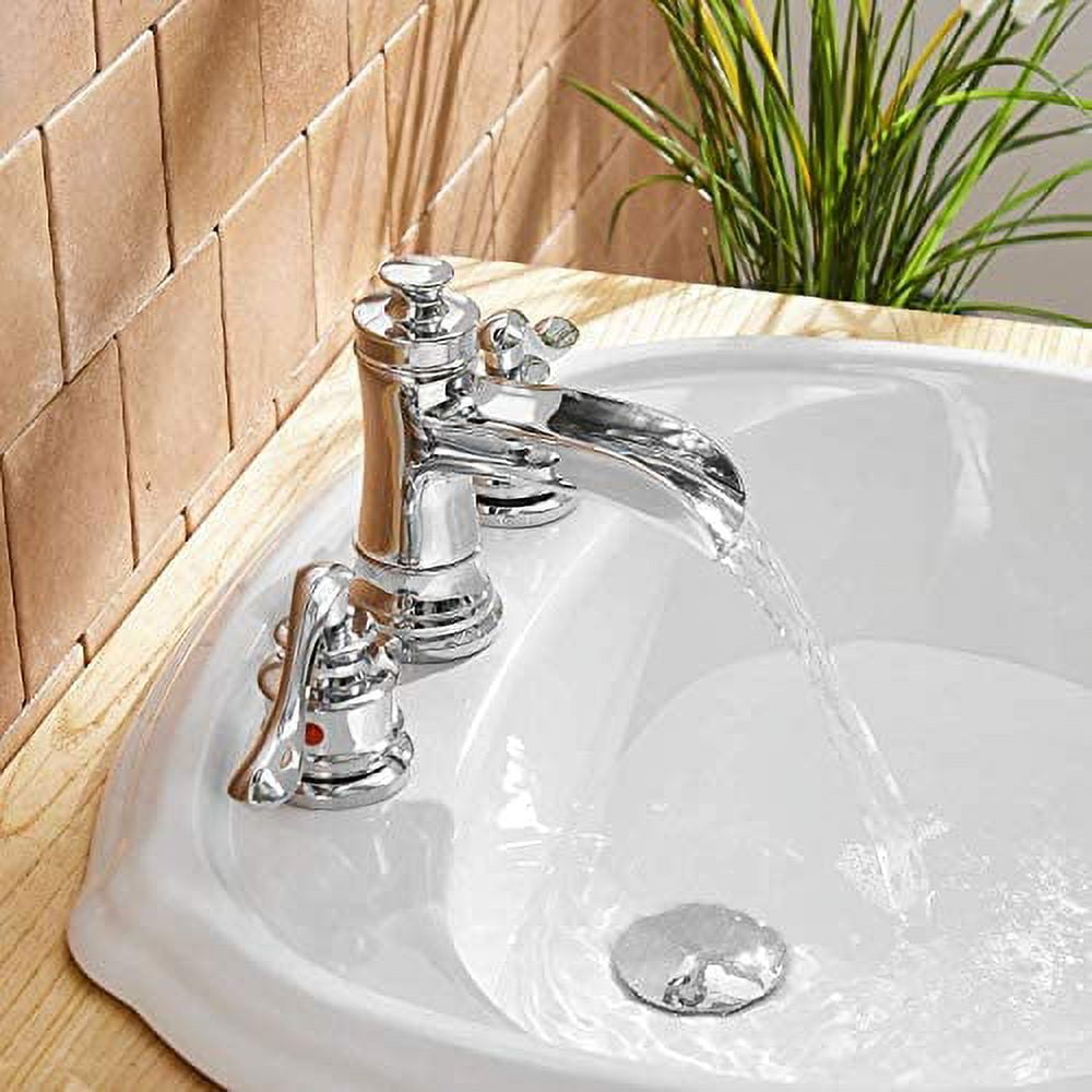 BWE 8 Inch Widespread Bathroom Faucet Chrome with Pop up Drain and Supply Hose Lead-Free Two-Handle 3 Holes Waterfall Bathroom Sink Faucet Lavatory Mi