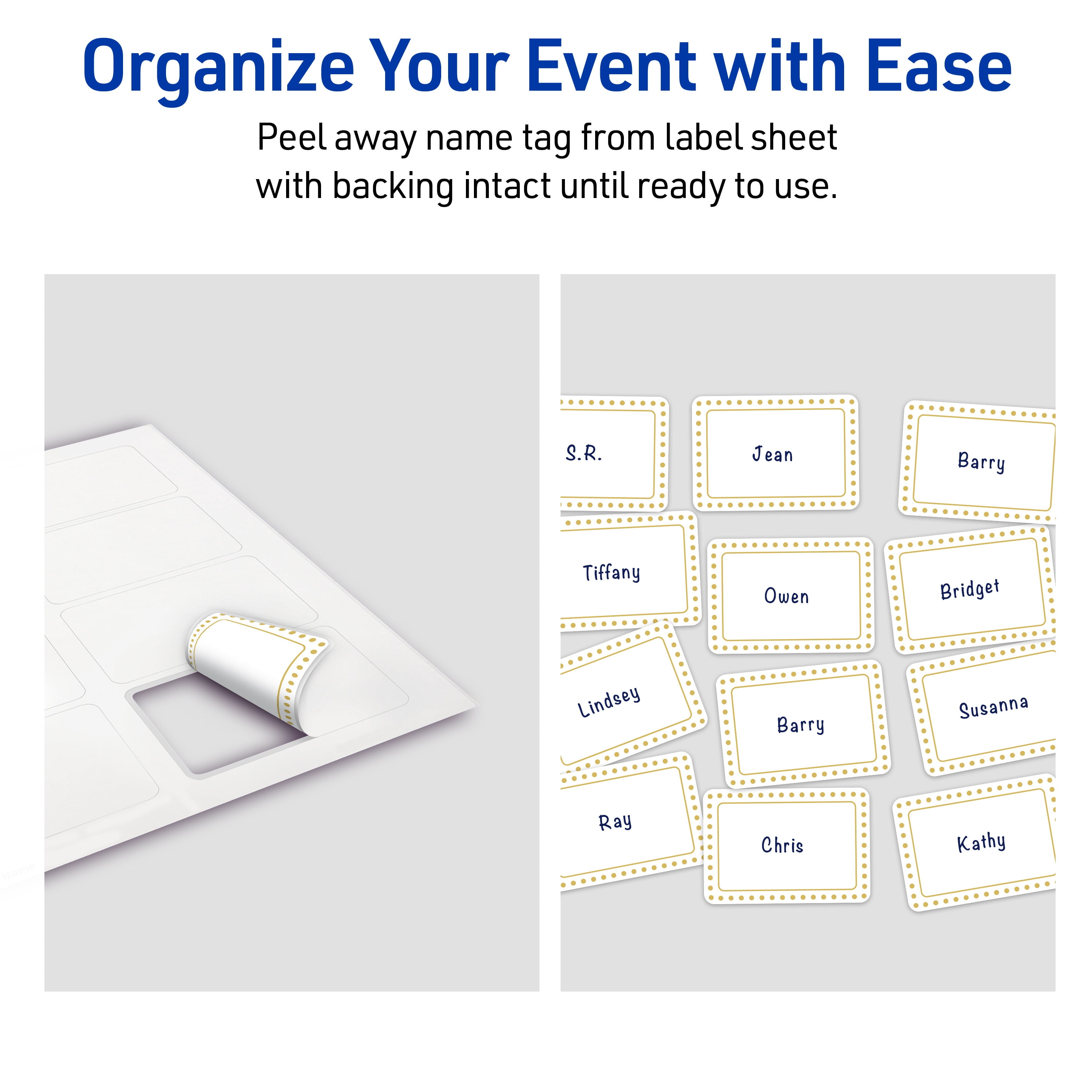 Avery Adhesive Name Tags, Matte White, Gold & Gold Dots