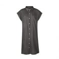thumbnail image 2 of Pisexur Denim Robe Chemise en pour Femmes Longueur Genou Manches Courtes Robe en Jean Boutonnée Tunique Décontractée avec Poches, 2 of 6
