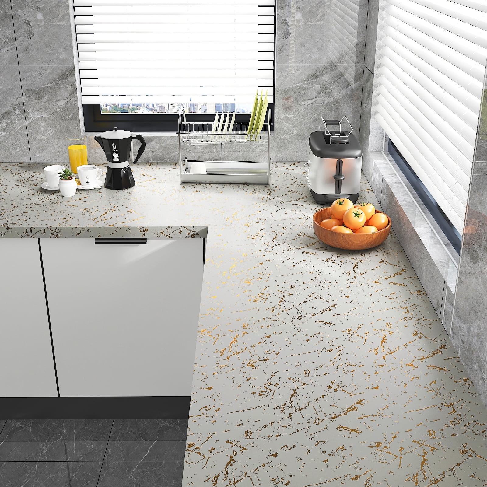 CHIHUT 17.7"x236" White Gold Marble Contact Paper for Countertops Peel and Stick Marble Wallpaper