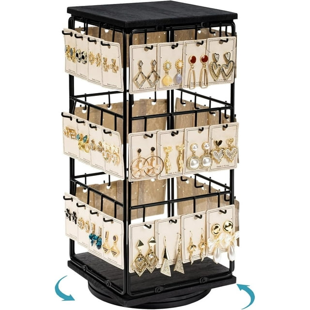 Sfugno 360 Rotating Earring Display Stands for Selling, Earring Rack Display Holder Stand,Jewellery Display for Vendors Selling Earring Cards,Black