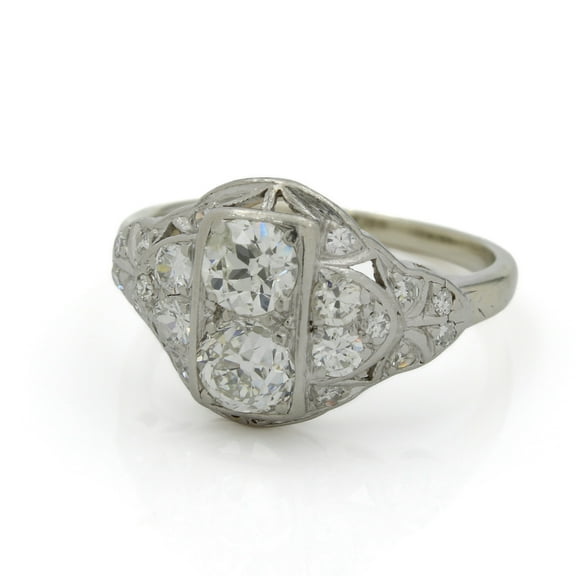 Antique Toi Et Moi Diamond Ring, Art Deco Cluster Diamond Engagement Ring, 925 Sterling Silver, 2.3 Ct Simulated Diamond, Two Stone Solitaire With Accents Ring