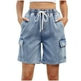 thumbnail image 2 of Babysbule Womens Summer Denim Capris Shorts Mid Waist Tight Women's Street Casual Shorts With Pockets, 2 of 8