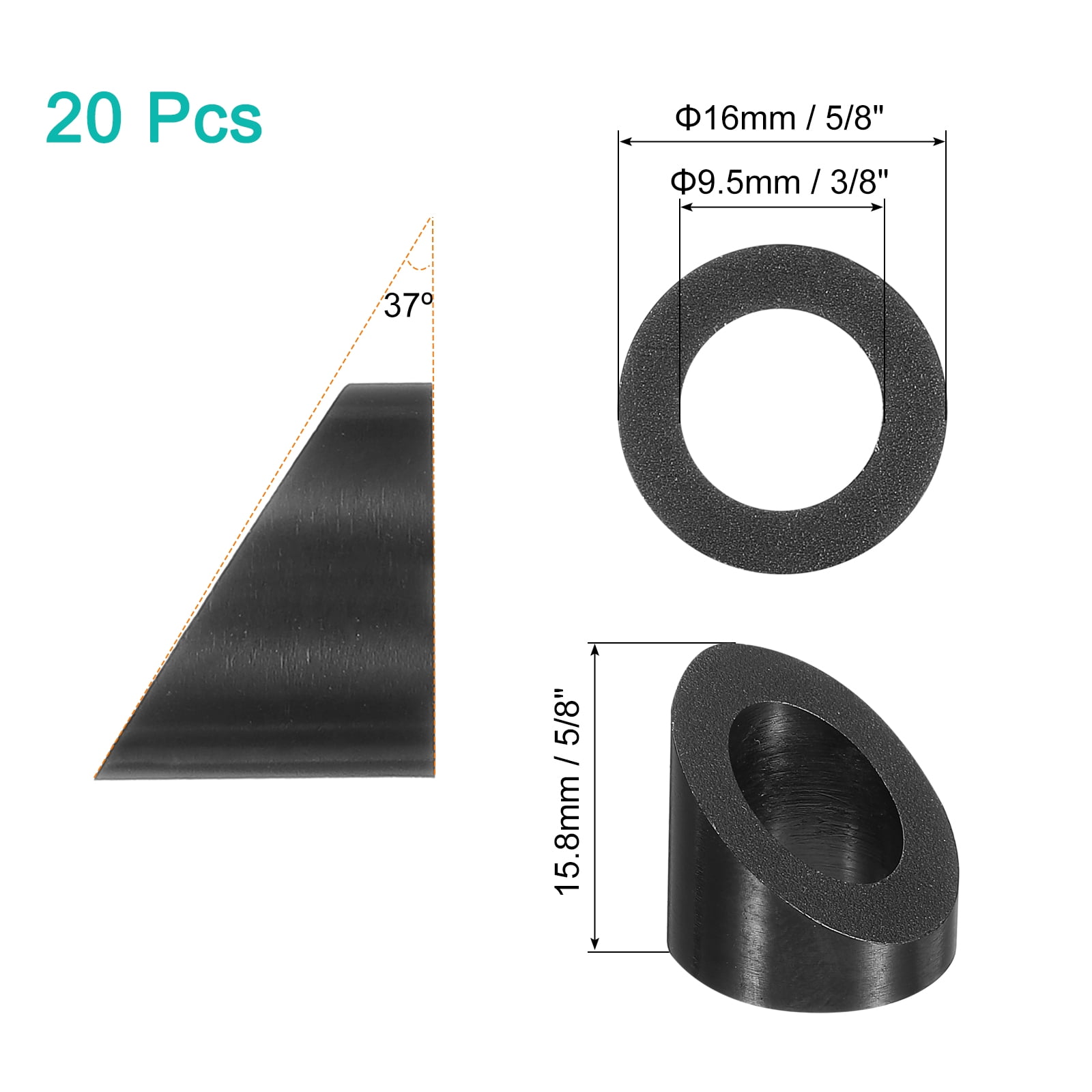 Uxcell 20 Pack 3/8 Inch 37 Degree Angle Beveled Washer, Black