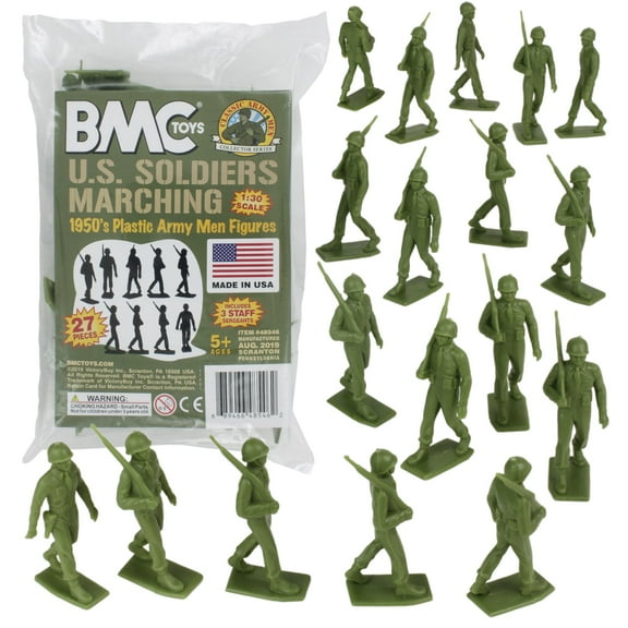 BMC Marx Plastic Army Men Marching US Soldiers - Green 27pc WW2 Figures US Made