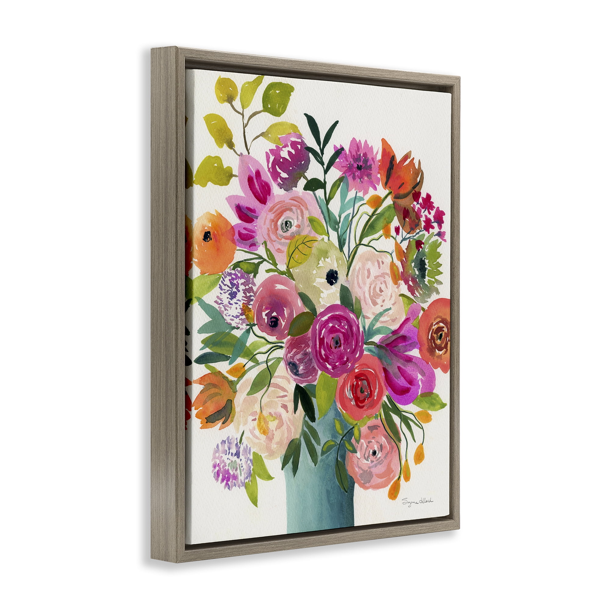 Stupell Industries Jewel Of Summer Bouquet Brown Framed Floater Canvas Wall Art, design by Suzanne Allard
