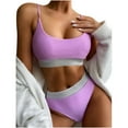 thumbnail image 2 of CEHVOM Women Bikini Solid Splicing Two-piece Swimwear Swimsuit Beachwear Set, 2 of 6