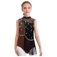 thumbnail image 1 of inhzoy Robe de Patinage Sans Manches à Franges en Strass pour Filles, Jupe-Culotte Lycée, Marron 16, 1 of 5