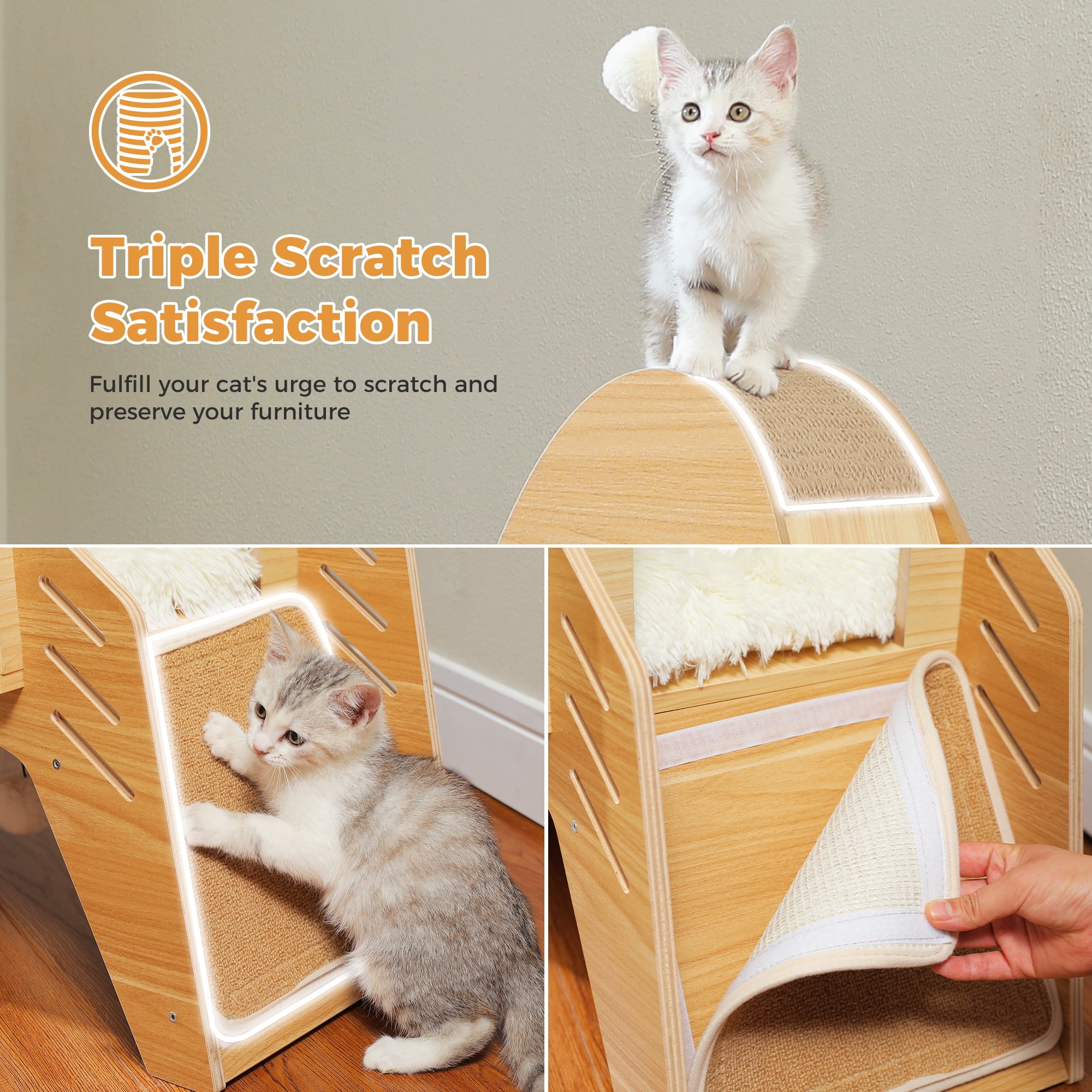 Pefilos 43" Modern Cat Tree Tower Rocket Shape, Multilevel Cat Condo for Large Cats, Cat Tower for Big and Fat Spacious, Beige