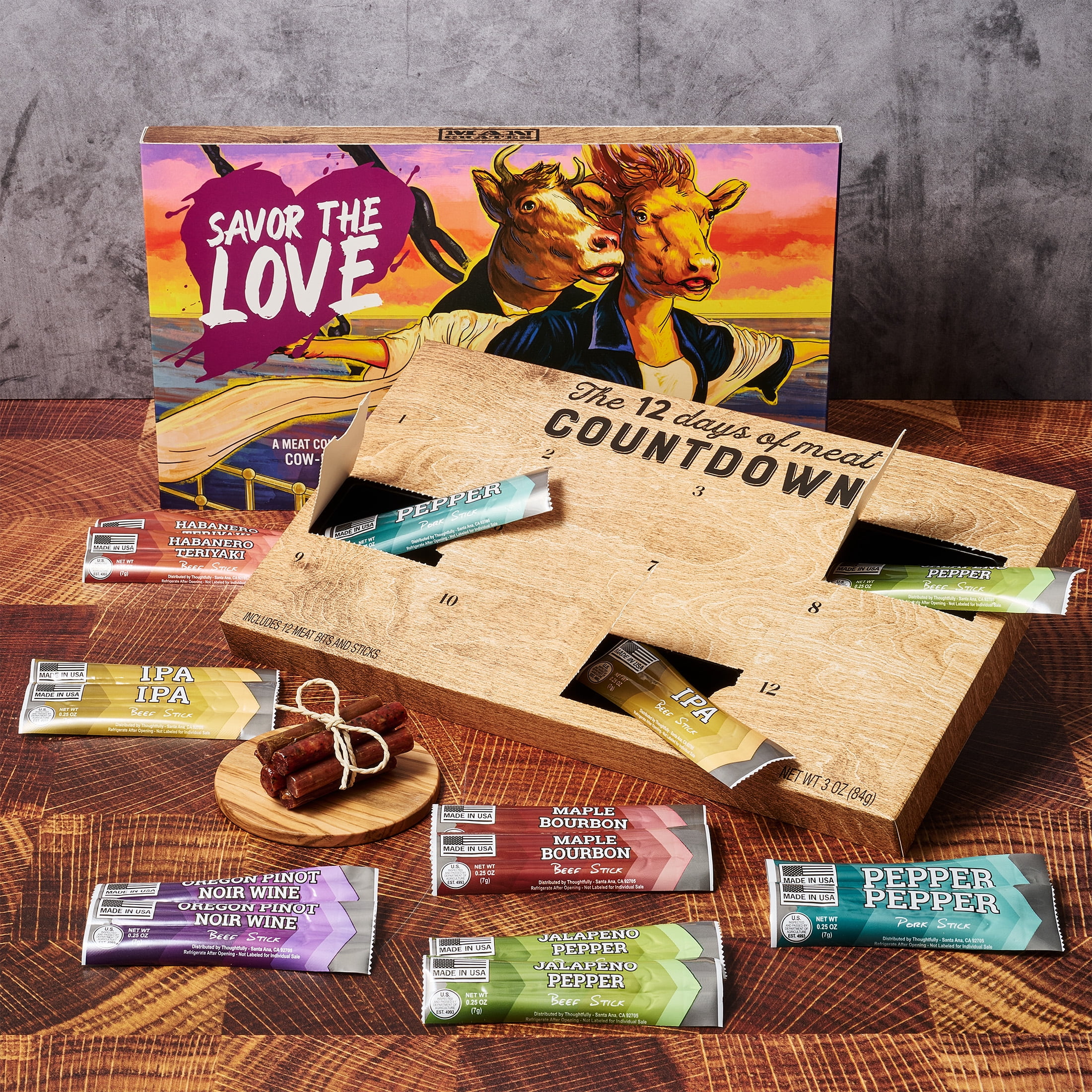 Man Crates Love Jerky 12 Day Calendar – Advent Calendar for Men with Gourmet Beef & Pork Sticks – Unique Valentine’s Day, Anniversary, Birthday, or Holiday Gift Box for Him