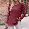 thumbnail image 4 of WREESH Womens Loose Crewneck Sweatshirt Fashion Round Neck Color Long Sleeve Blouse Wine, 4 of 7