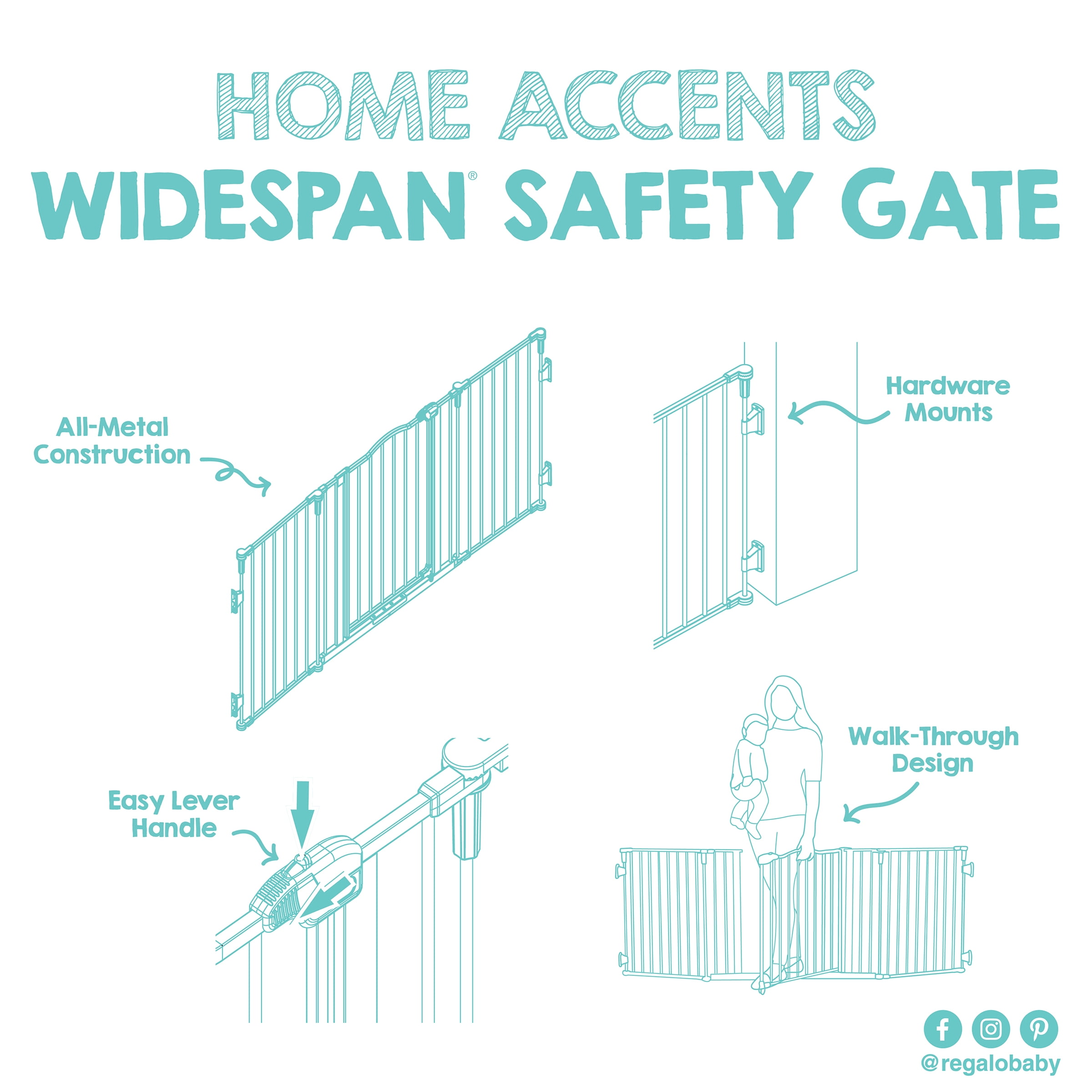 Regalo Deluxe Home Accents 74 inch Widespan Baby Safety Gate, Black, Ages 6 to 24 Months