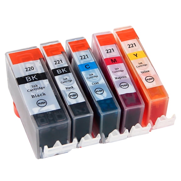 PGI220 CLI221 Ink Cartridges Replacement for Canon iP3600 iP4600 iP4700 MX870 MX860 MP620 MP640 MP990 MP560  Printer(5 Pack)