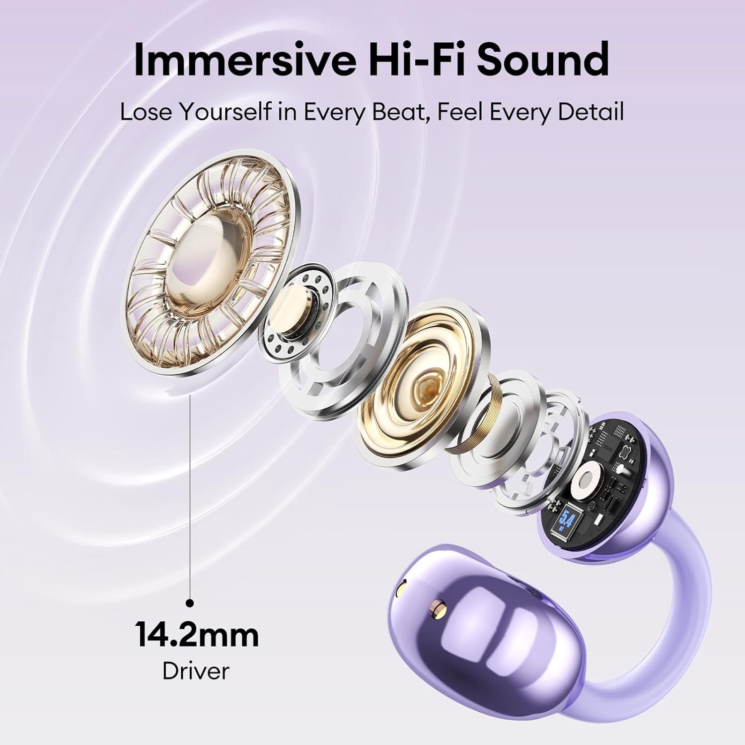 M100 Clip On Ear Headphones AI Open Ear Earbuds Wireless Bluetooth 5.4, Clip On Earbuds with LCD Touchscreen, Lightweight Comfort Open Ear Headphones for Sports, Fitness, and Workouts