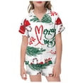 thumbnail image 1 of WEAIXIMIUNG Ensemble de Pyjamas pour Petites Filles et Garçons, Satin de Noël, Manches Courtes, 2 Pcs, Classique, 10-11 Ans, 1 of 4