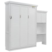Euroco Wood Queen Size Murphy Bed with Storage Cabinets and Shelves, Wall Bed with Desk, White