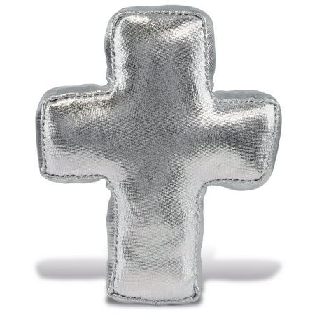 DolliBu Silver Cross Plush - Mini Cross Ornament for Kids Religious Stuffed Animals Baptismal Gifts Party Favor and Crafts Christian Baby Bear Decor for Christening Gifts for Girls and Boy - 4 Inch