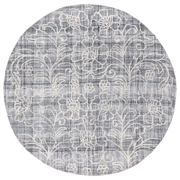 SAFAVIEH Marbella Zarif Floral Area Rug, Dark Grey/Ivory, 6' x 6' Round