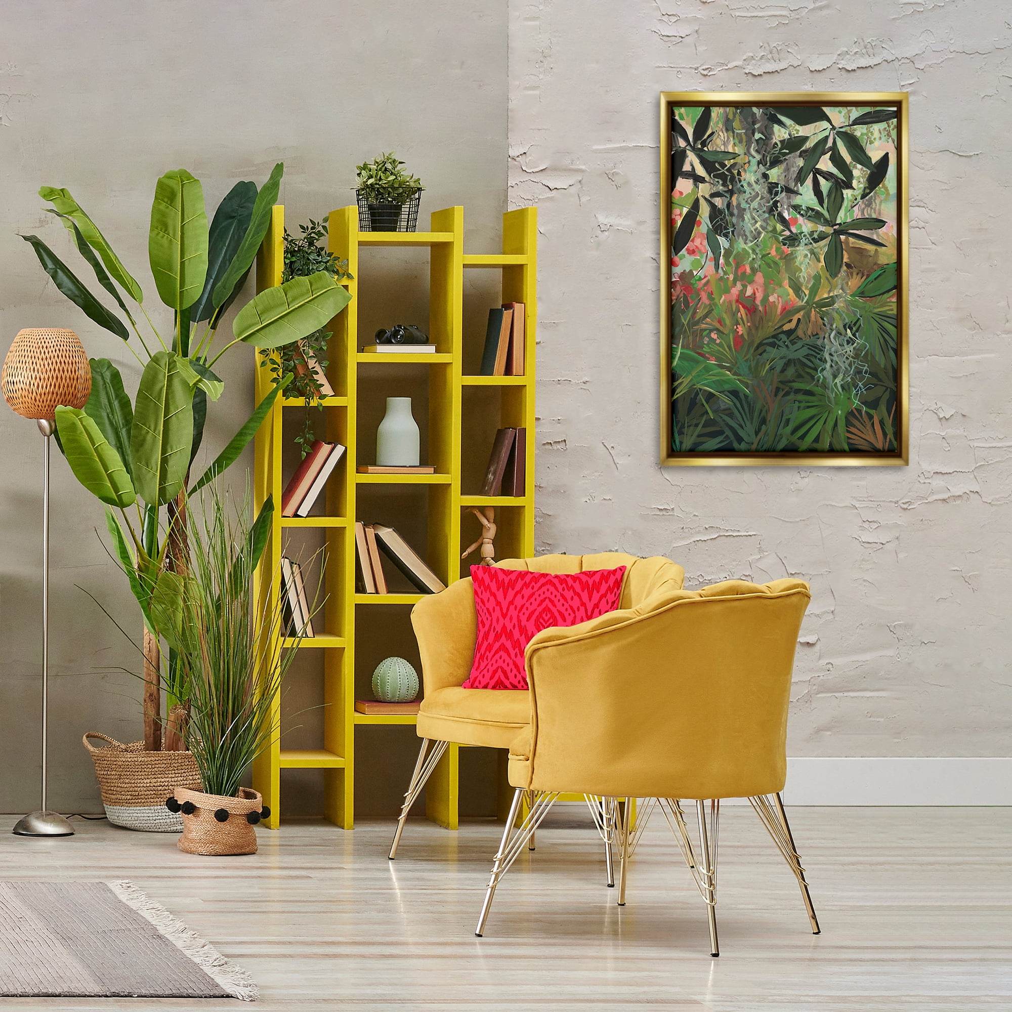Stupell Industries Dense Rain Forest Plants Landscape & Nature Painting Gold Floater Framed Canvas Art Print Wall Art, 21 x 31