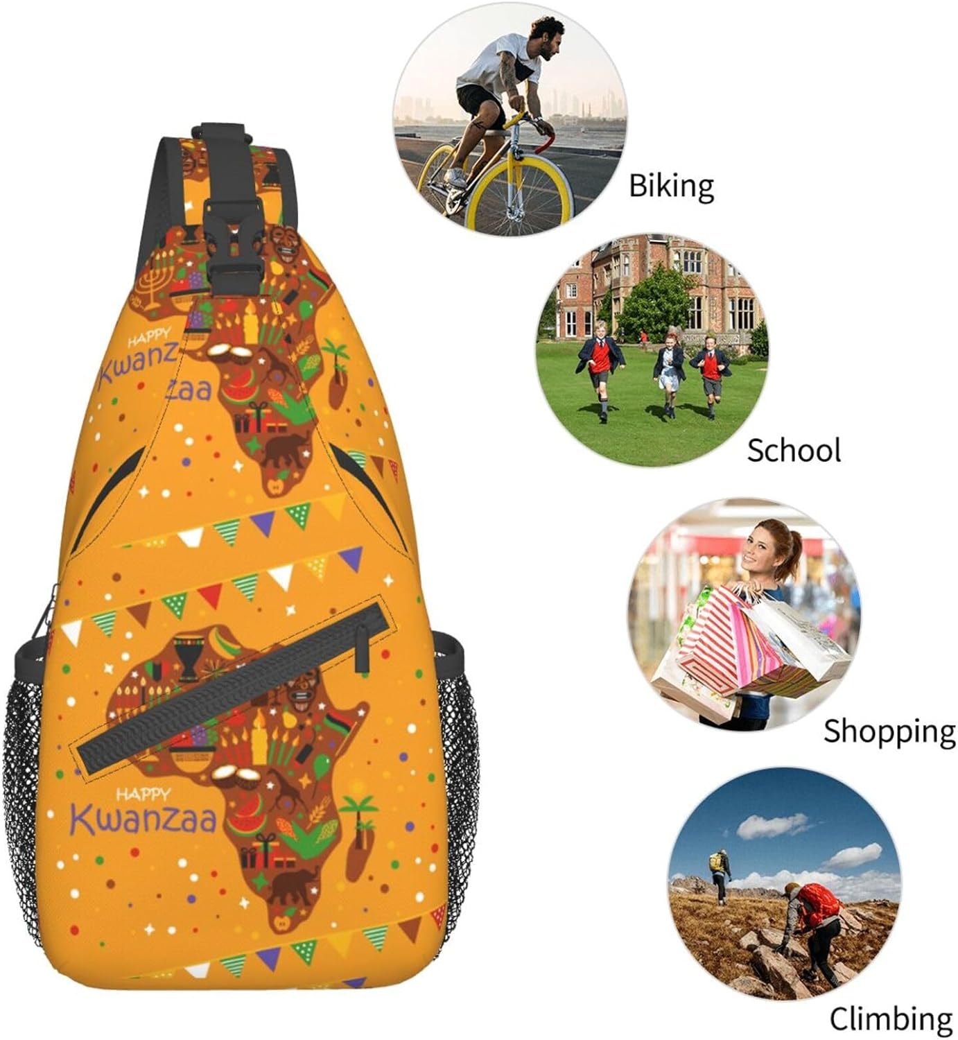 Happy Kwanzaa African Heritage Holiday Sling Bag Crossbody Hiking Travel Chest Bags Backpack Shoulder Daypack for Women Men