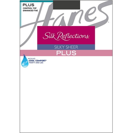

Hanes Silk Reflections Plus Control Top Enhanced Toe Pantyhose 3-Pack Barely Black 4-5P Women s