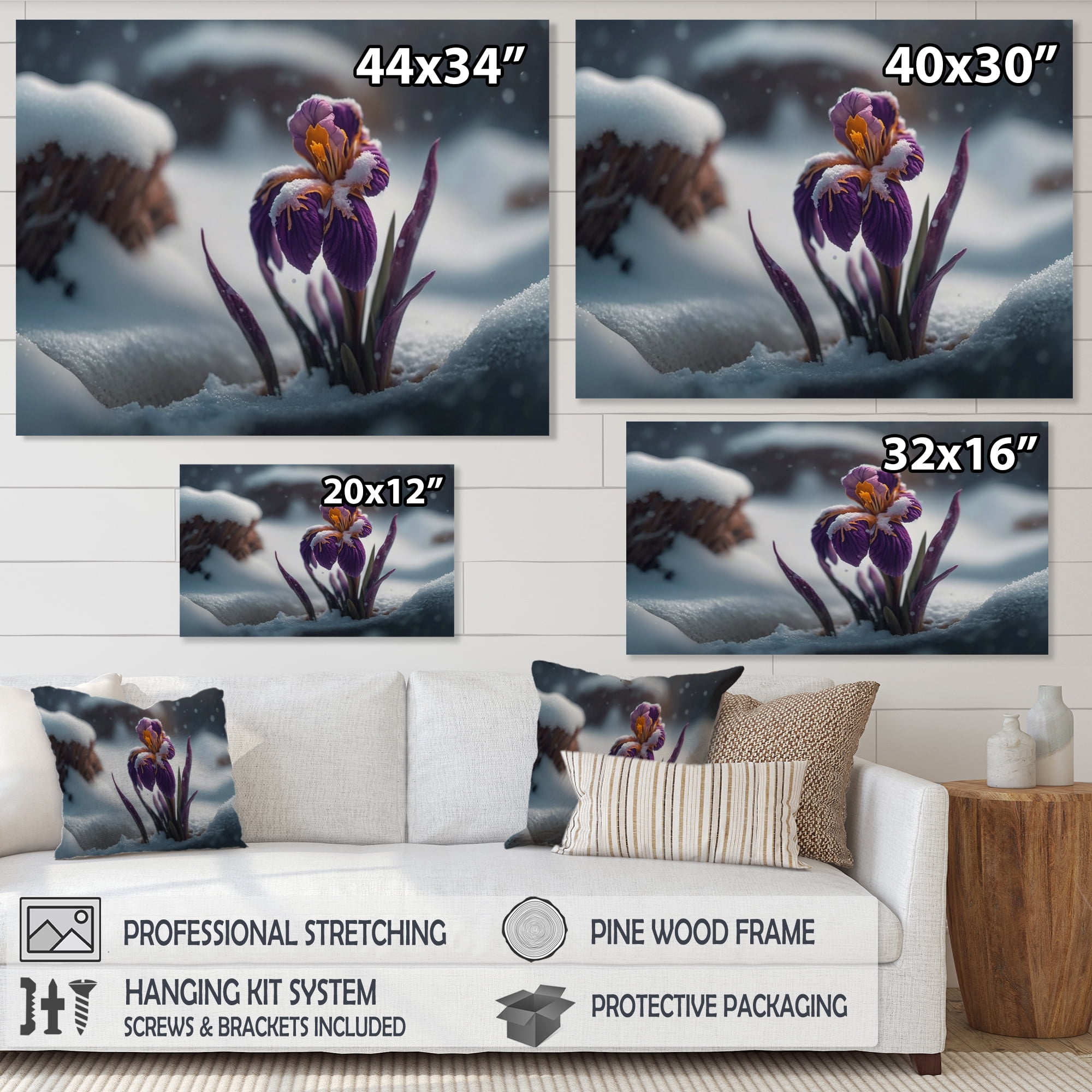 Designart A Blooming Purple Iris Flower In Winter Canvas Wall Art