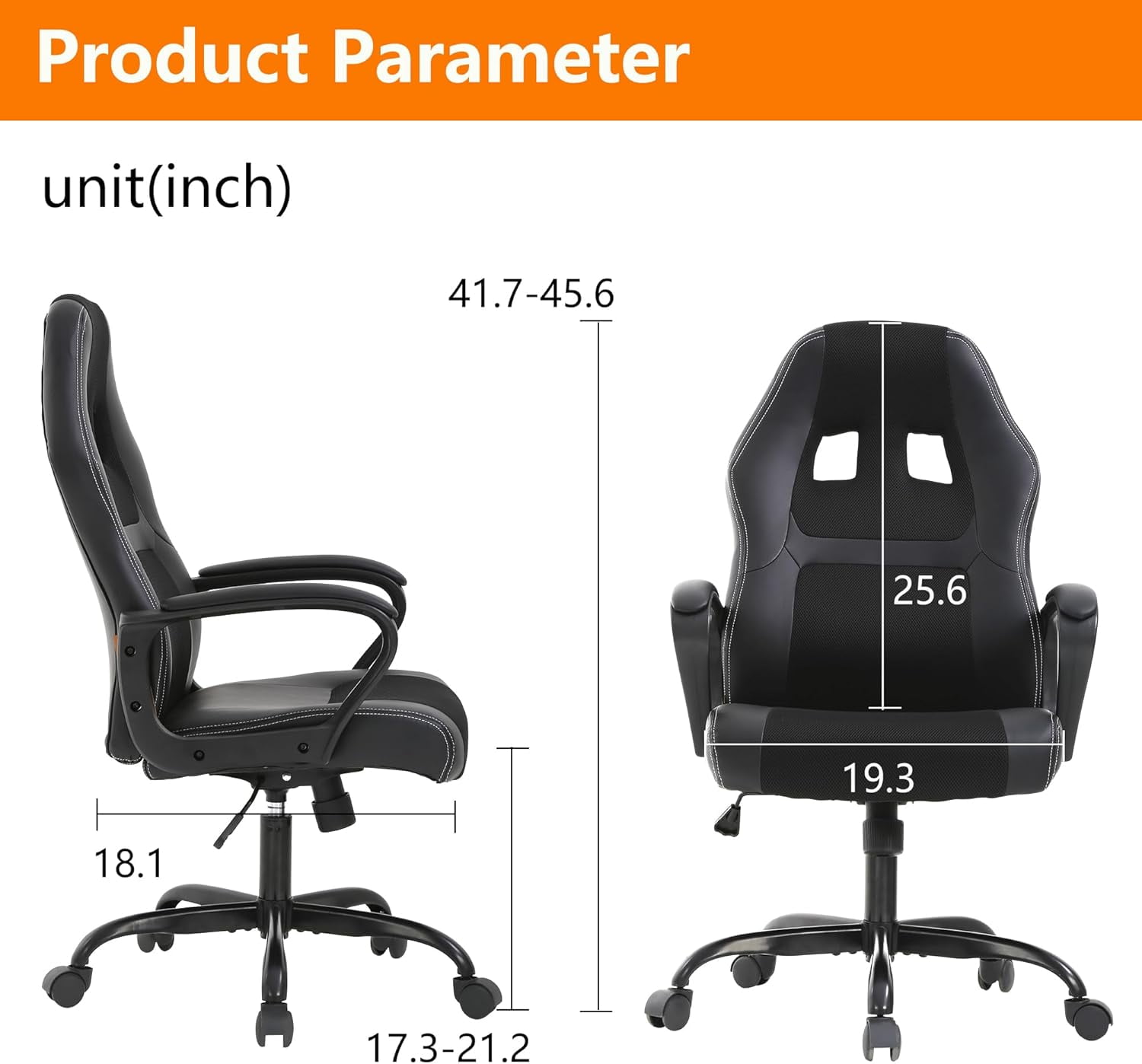 PayLessHere Black Gaming Chair - Ergonomic PU Leather w/Lumbar Support & Headrest