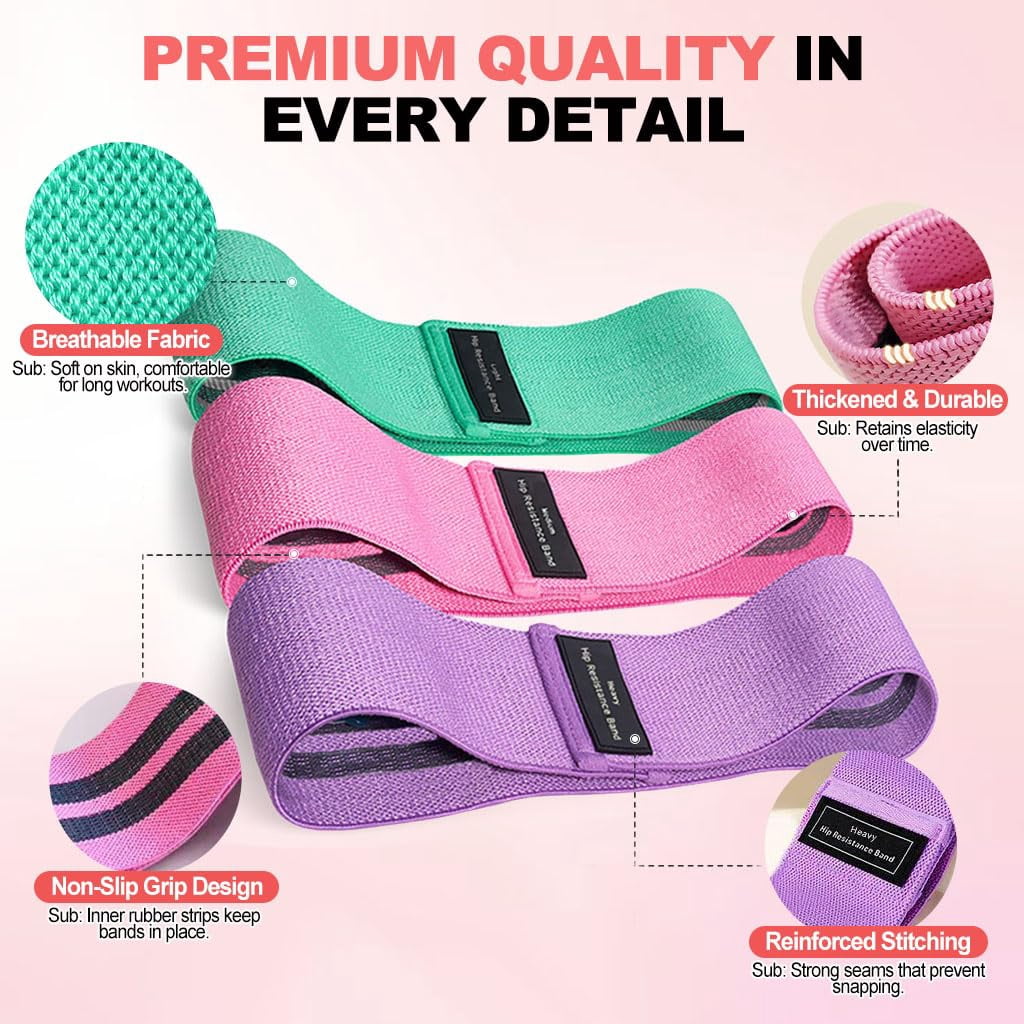 2-in-1 Fabric Resistance Bands Set & 12-Loop Numbered Elastic Stretching Strap - Non-Slip Booty Bands for Glute Workout, Stretchy Yoga Belt for Physical Therapy & Rehab