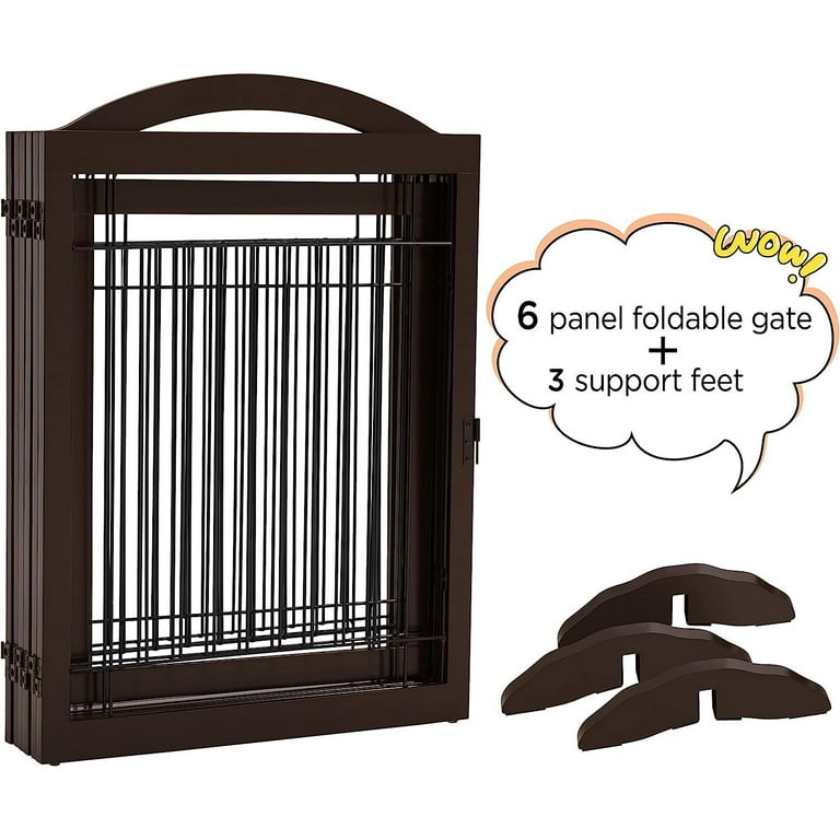 Bilot Pet Gate 148 Extra Wide Freestanding Dog Gate for Doorway Stairs Indoor Wooden Dog Fence 6 Panels Folding Step Over Divider Espresso Walmart